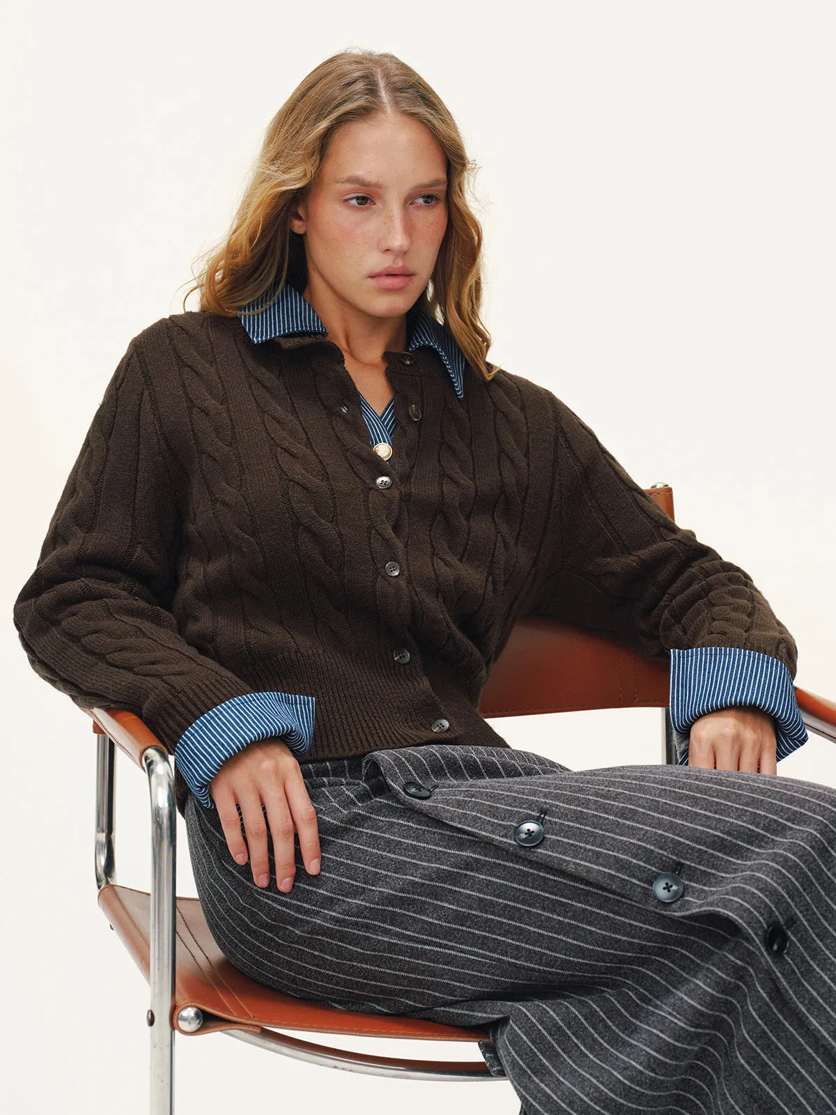 Button-Front Cable-Knit Cardigan sold by COMMENSE