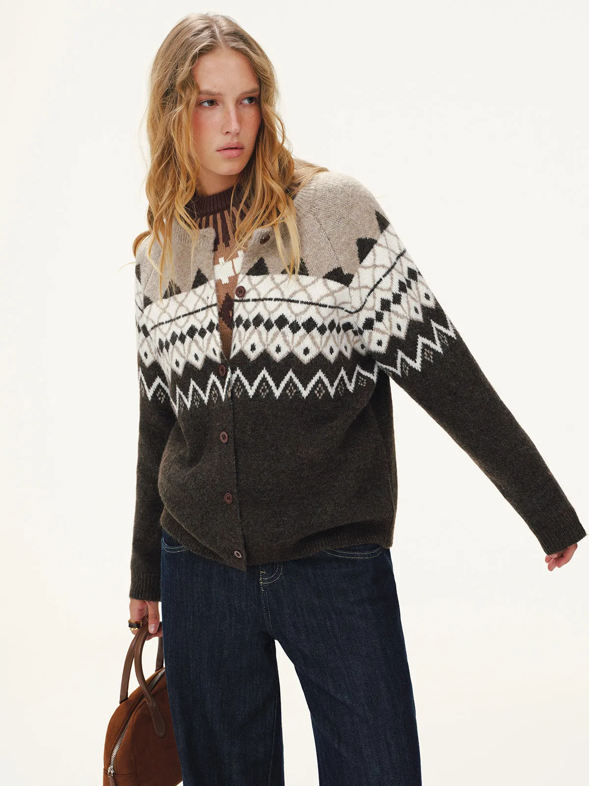 Wool-Blend Fair Isle Cardigan sold by COMMENSE product image thumbnail 4