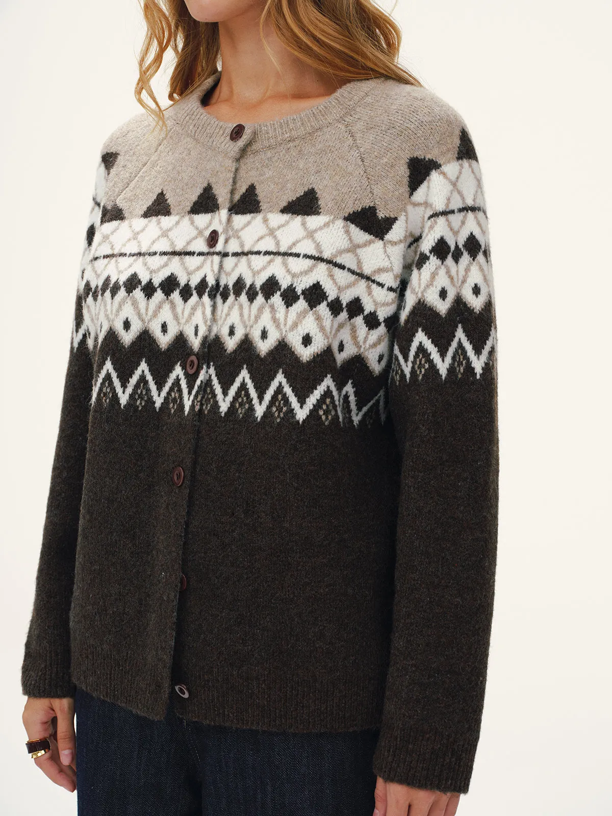 Wool-Blend Fair Isle Cardigan sold by COMMENSE product image thumbnail 3