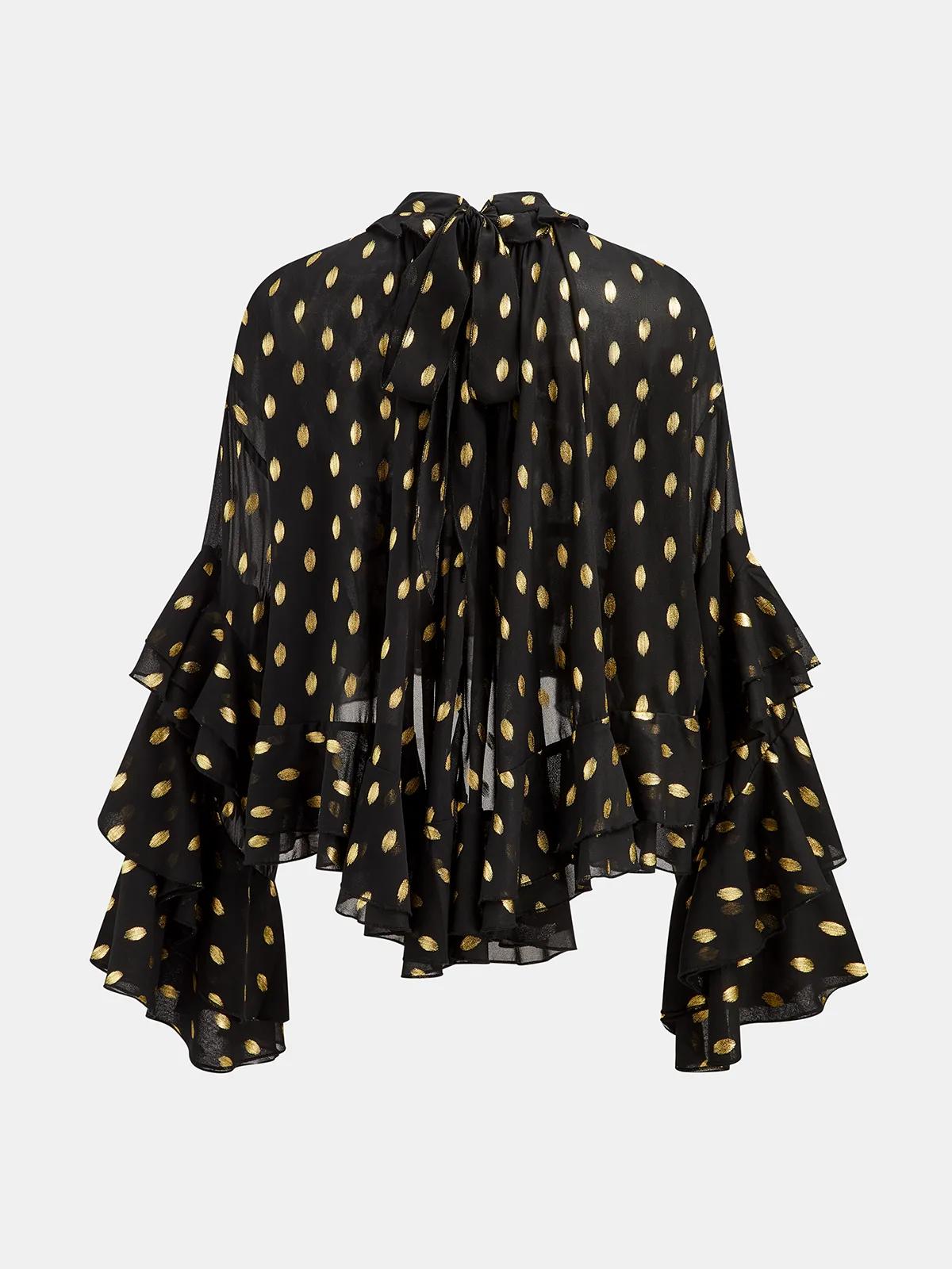 Semi-Sheer Foil Spot Print Ruffle Chiffon Blouse sold by COMMENSE product image thumbnail 2