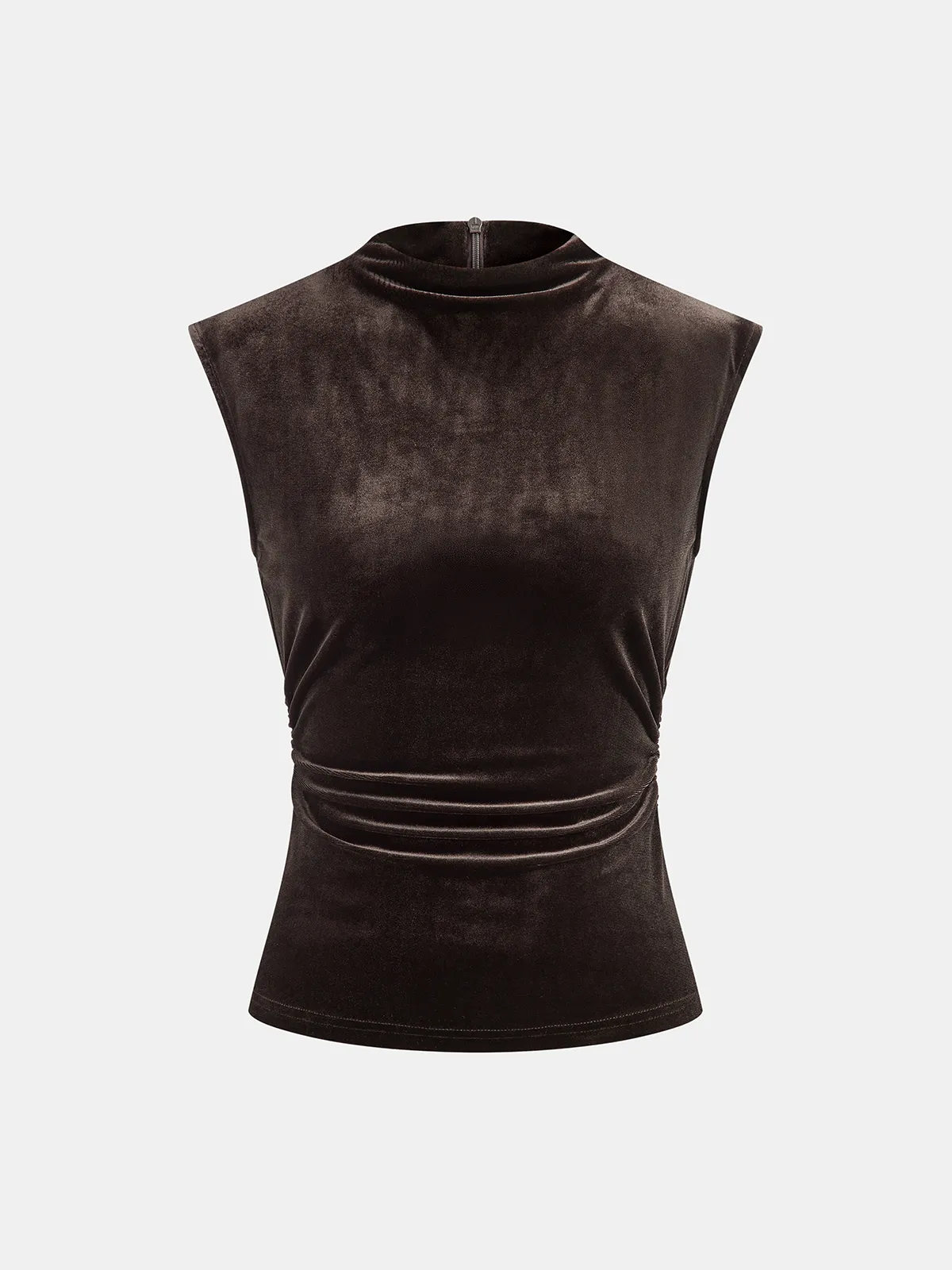 Mock Neck Ruched Velvet Sleeveless Top sold by COMMENSE