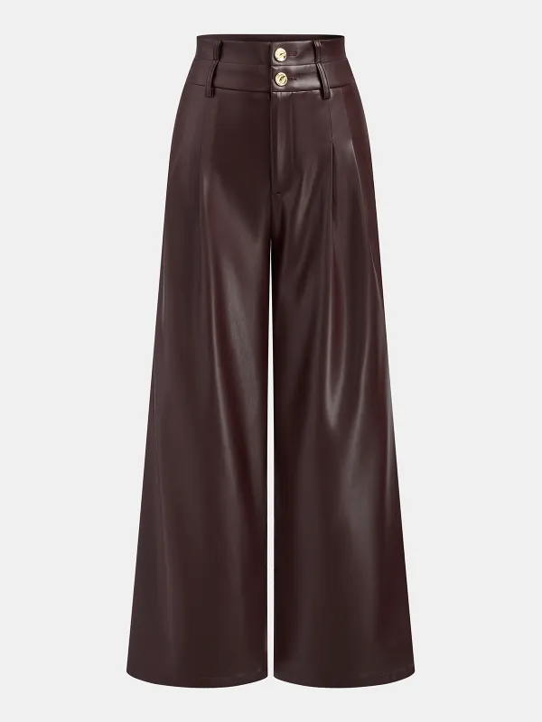 Double Waistband Faux Leather Pants sold by COMMENSE