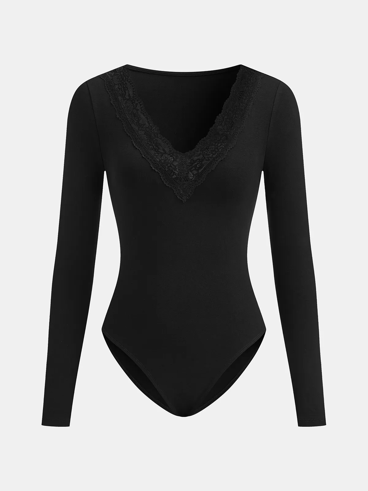 V-Neck Lace Trim Long Sleeve Bodysuit sold by COMMENSE product image thumbnail 2