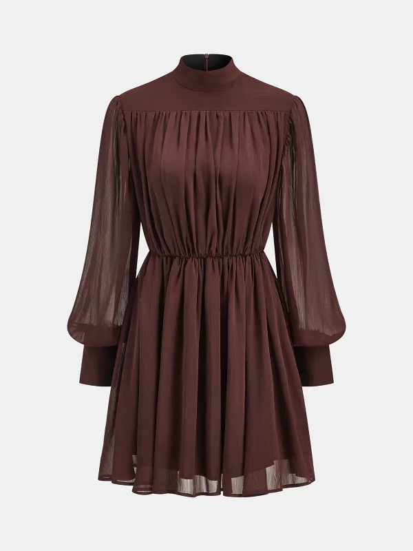 Puff Sleeve Chiffon Ruched Mini Dress sold by COMMENSE