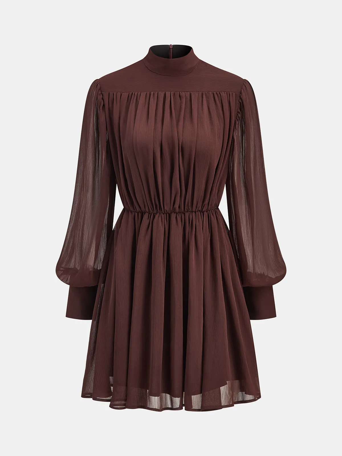 Puff Sleeve Chiffon Ruched Mini Dress sold by COMMENSE
