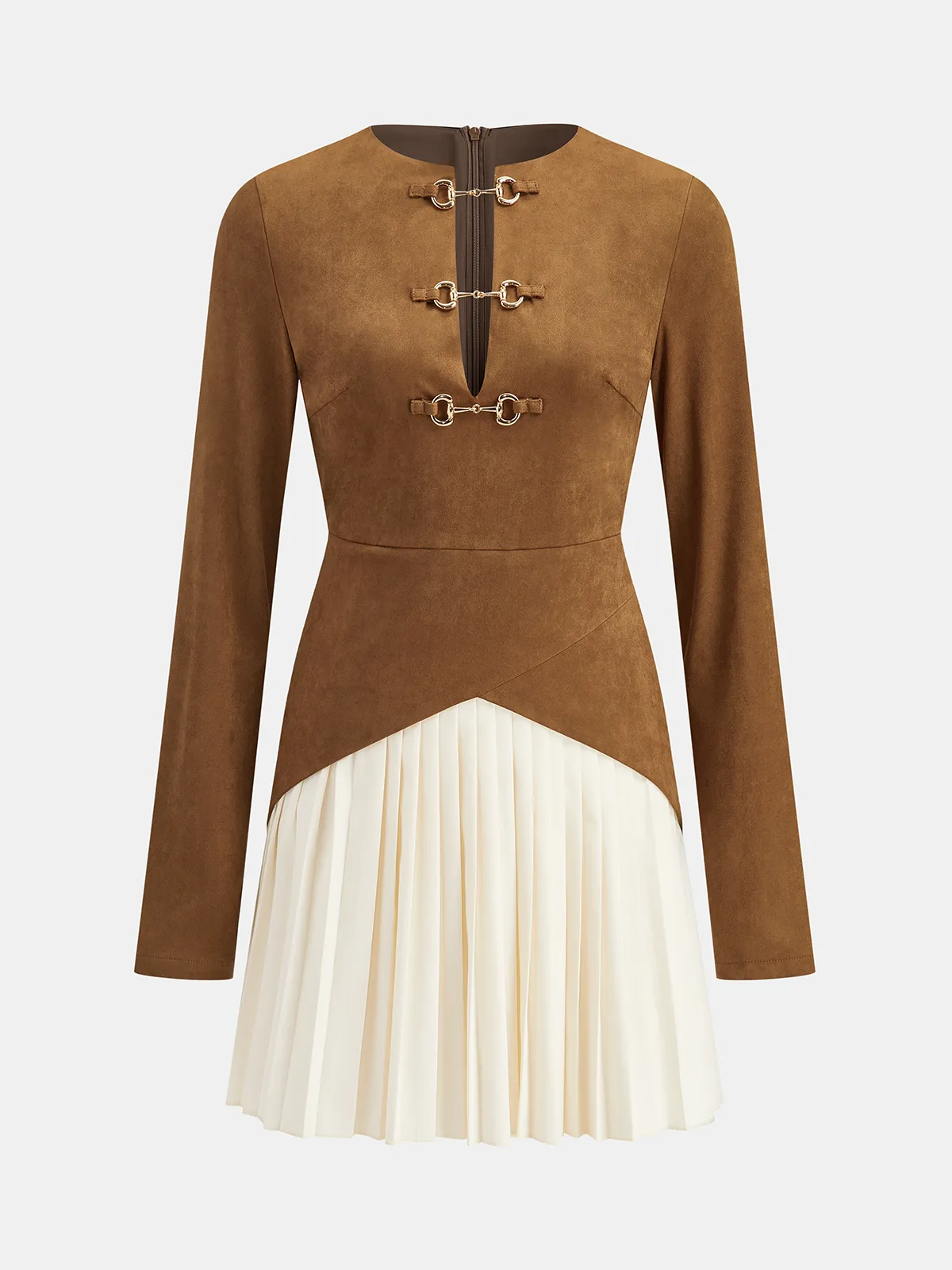 Pleated Hem Panel Suede Effect Mini Dress sold by COMMENSE