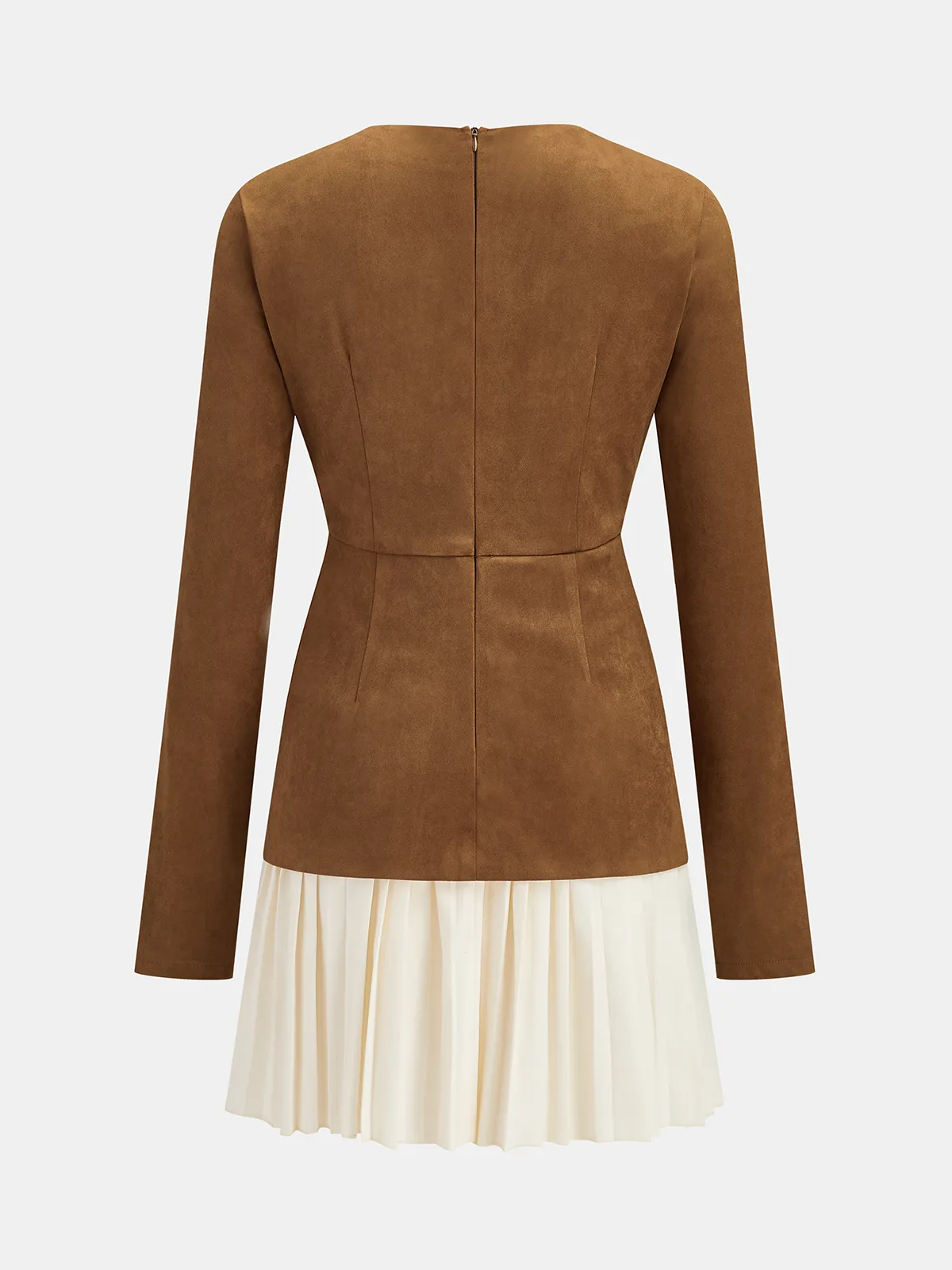 Pleated Hem Panel Suede Effect Mini Dress sold by COMMENSE product image thumbnail 2