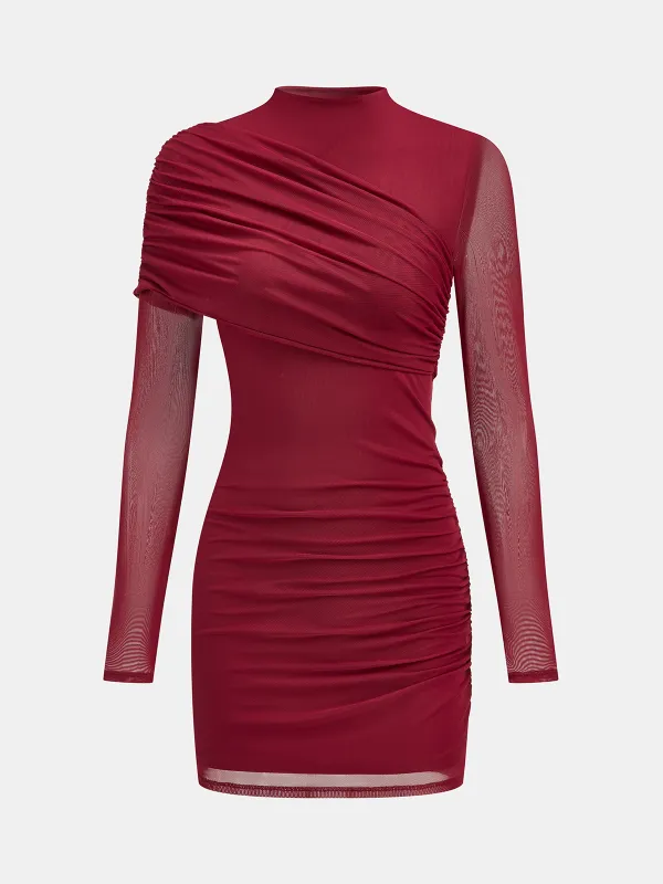 Semi-Sheer Mesh Ruched Mini Dress made by COMMENSE