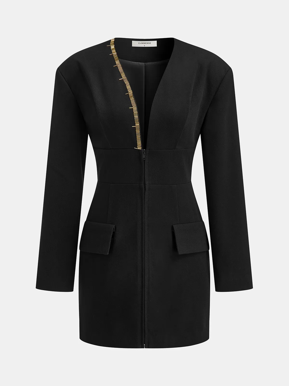 Zip-Front Gold Embellished Mini Dress sold by COMMENSE