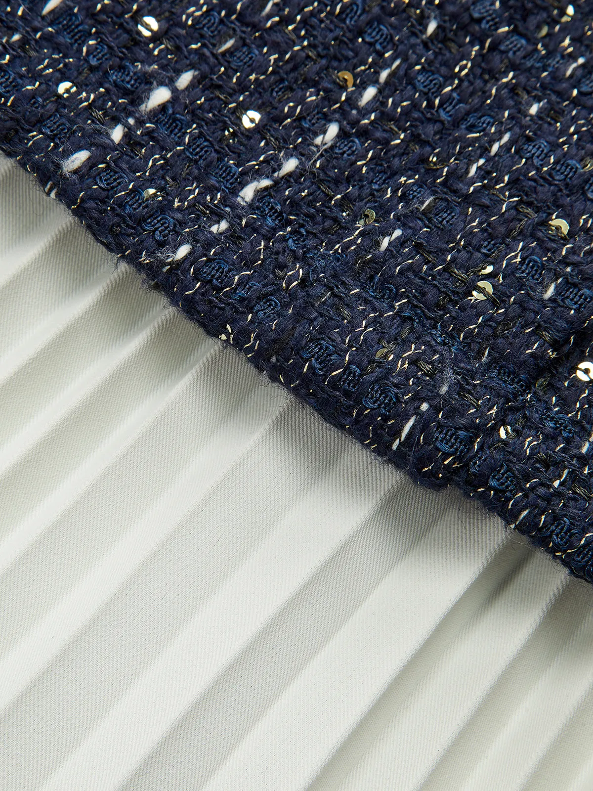 Pleated Hem Panel Tweed Belted Mini Dress sold by COMMENSE product image thumbnail 4