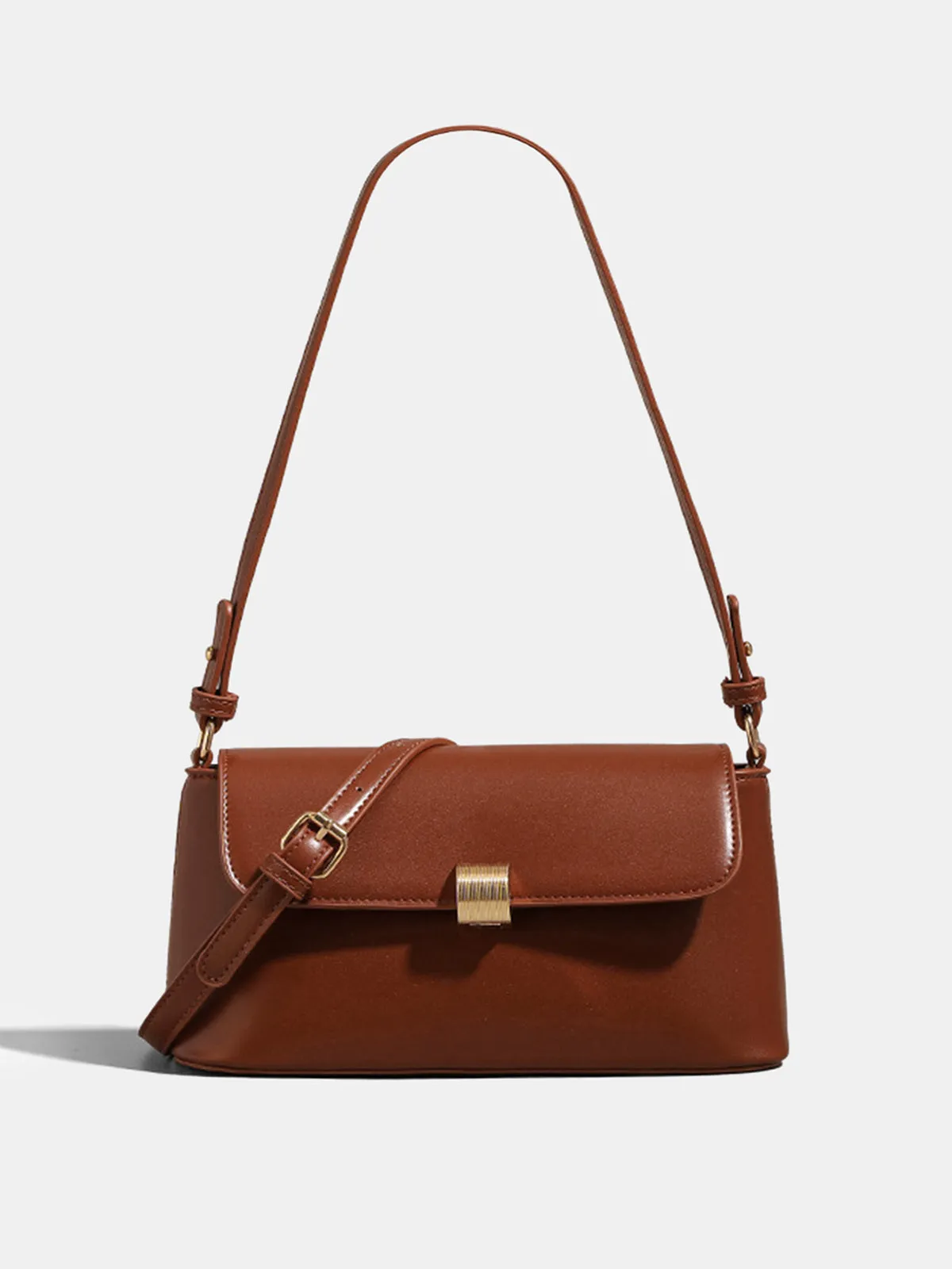 Textured Gold Clasp PU Leather Shoulder Bag sold by COMMENSE