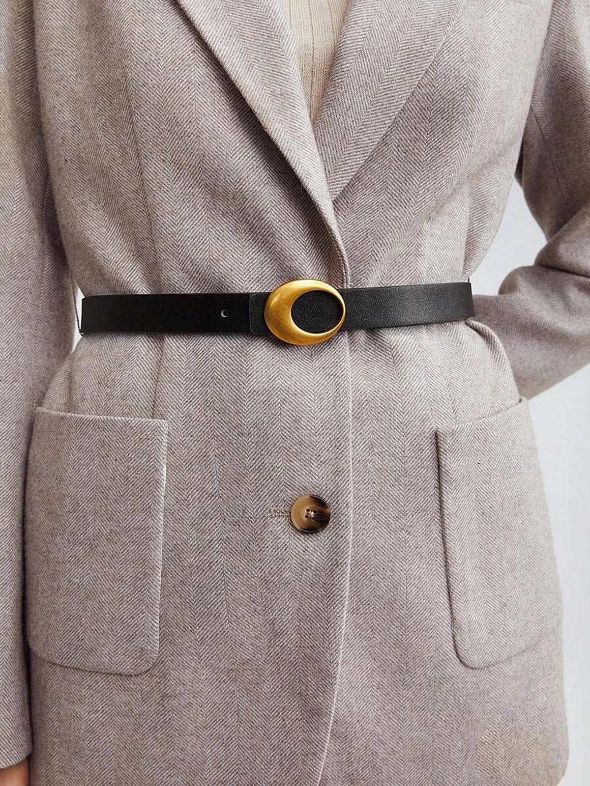 Crescent Buckle Leather Belt sold by COMMENSE