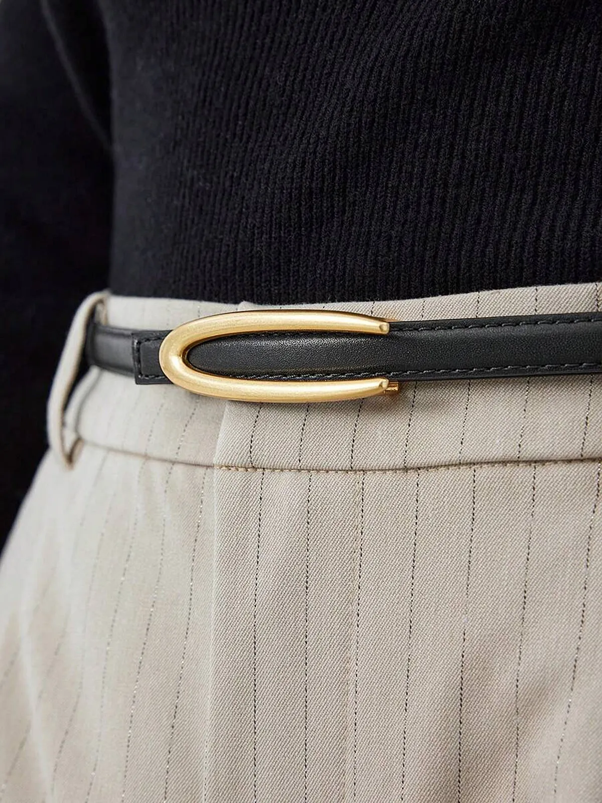 Gold Oval Buckle PU Leather Thin Belt sold by COMMENSE product image thumbnail 4