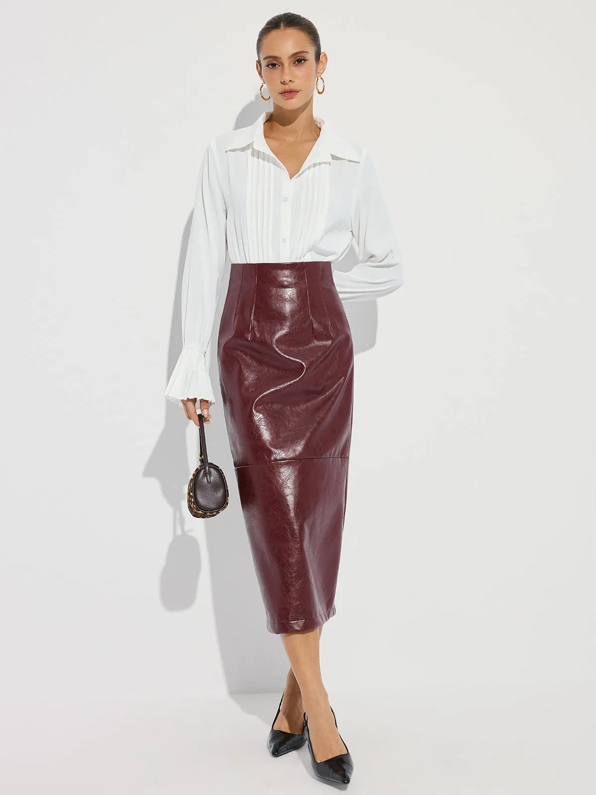 Faux Leather Pencil Skirt sold by COMMENSE product image thumbnail 2