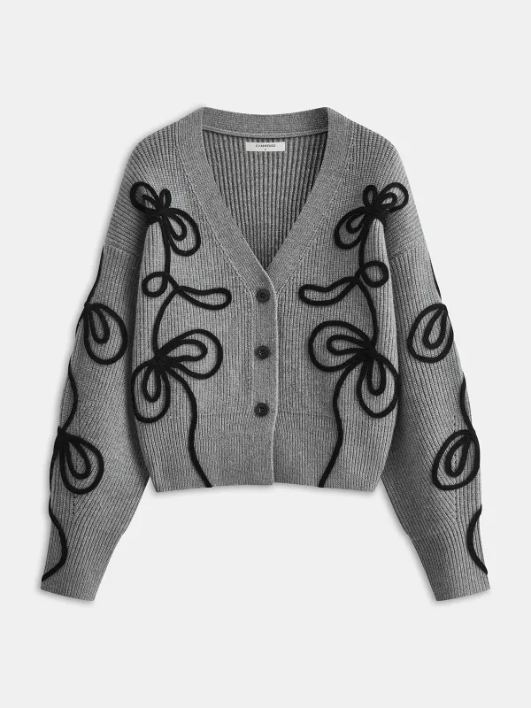 Floral Applique Knit Cardigan sold by COMMENSE