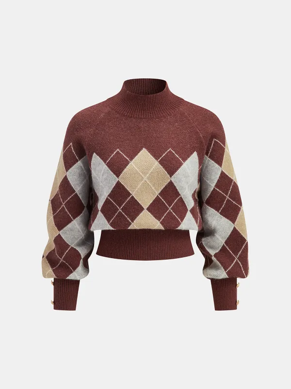 Mock Neck Argyle Sweater sold by COMMENSE