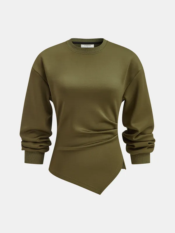 Ruched Asymmetric Hem Sweatshirt sold by COMMENSE