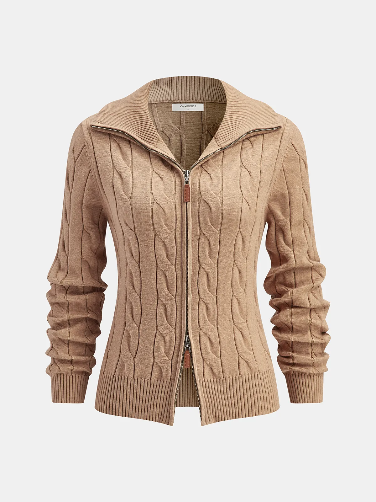 Cable Knit Zip-Up Cardigan sold by COMMENSE