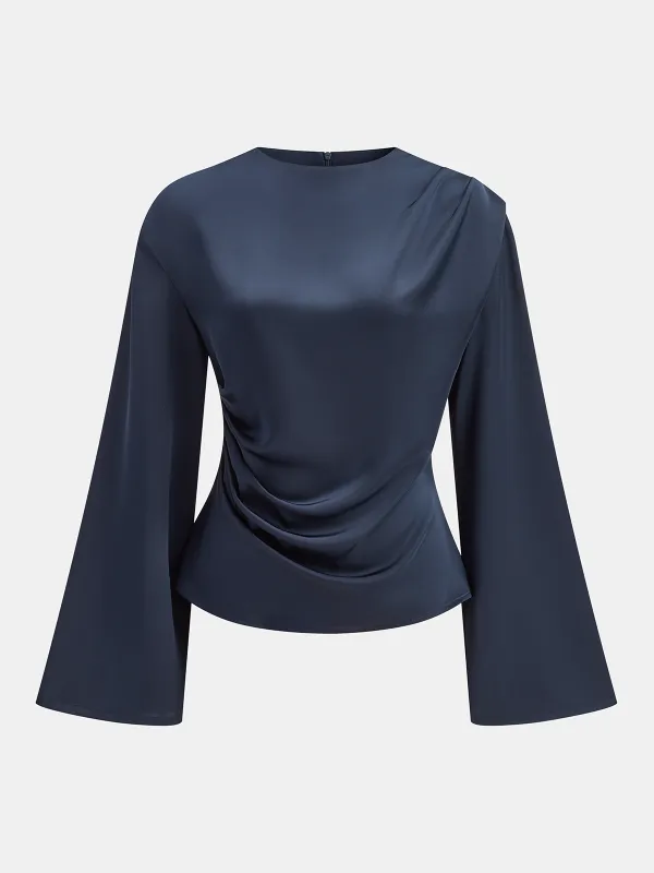 Bell Sleeve Draped Satin Blouse sold by COMMENSE