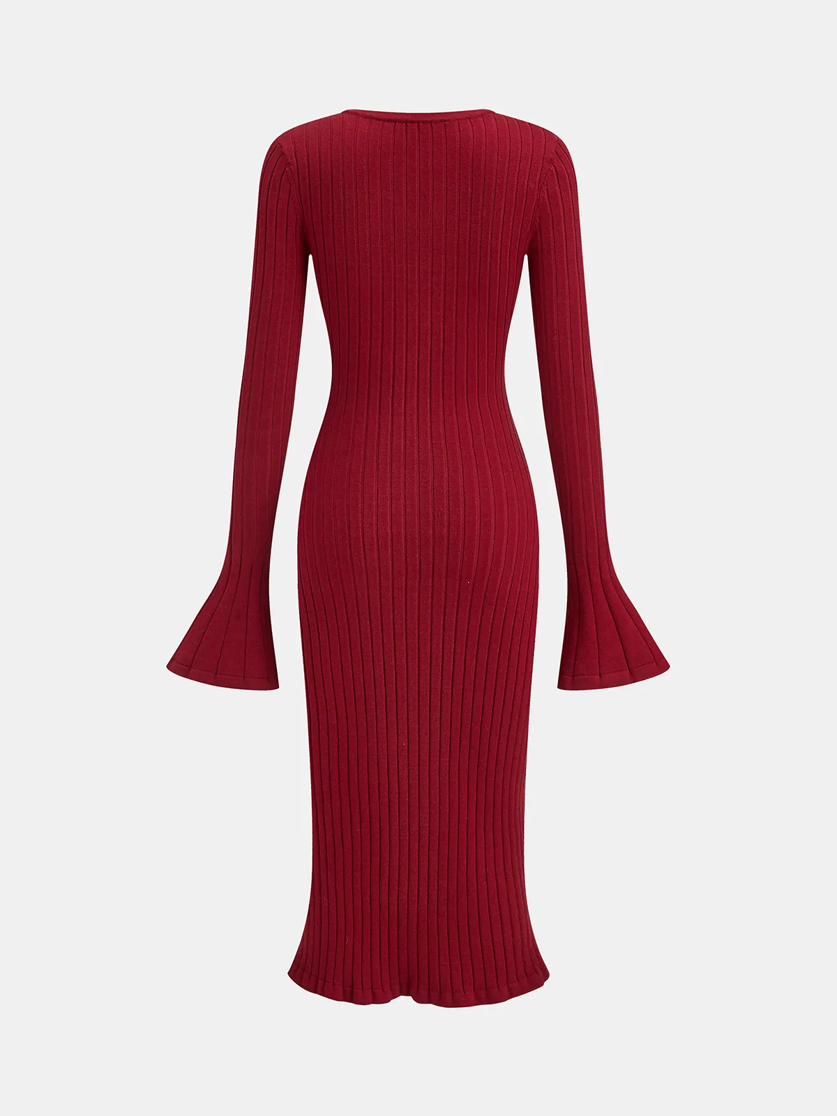 Bell Sleeve Mermaid Hem Horsebit Knit Midi Dress sold by COMMENSE product image thumbnail 2
