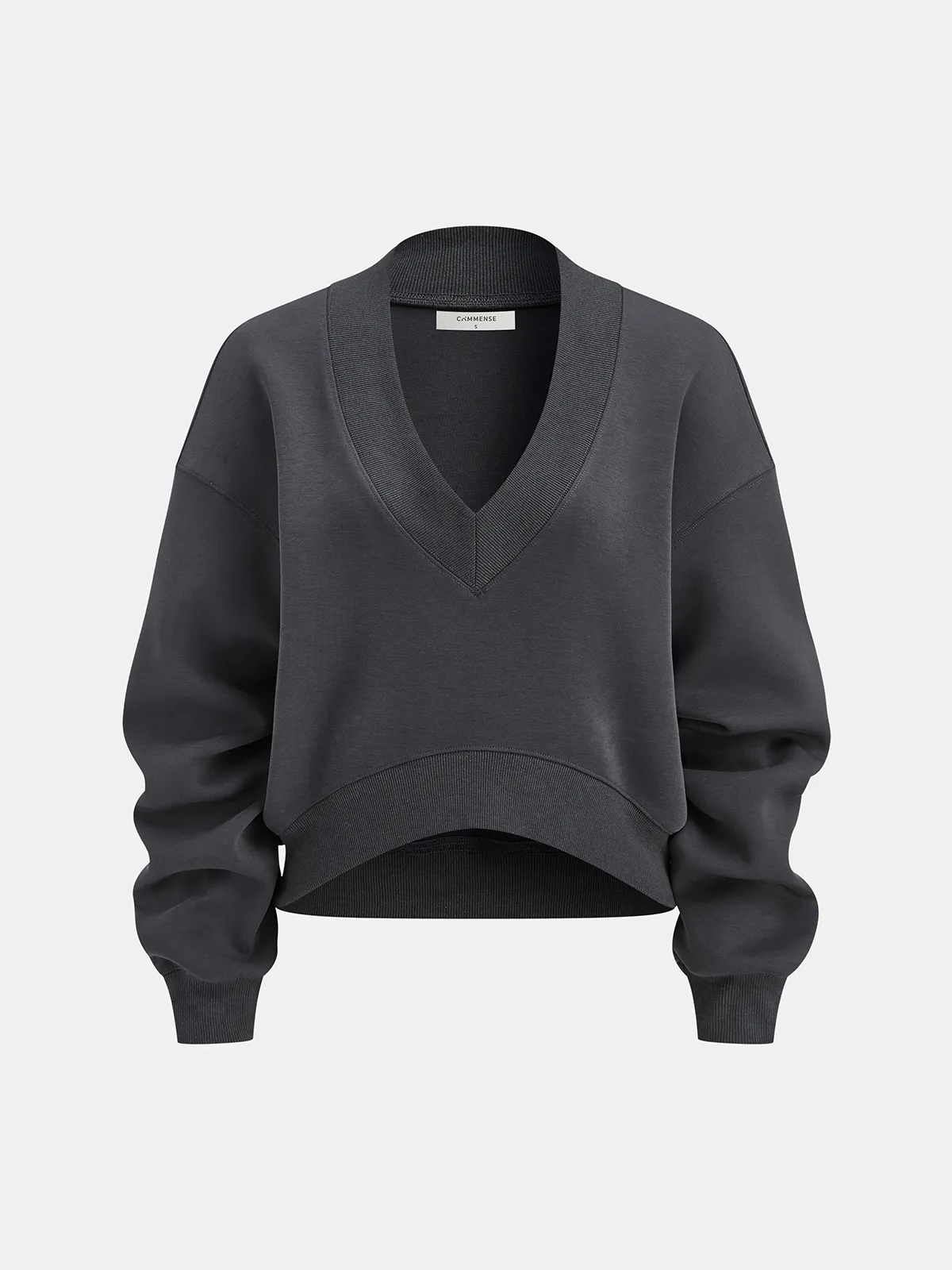Long Sleeve V-Neck Cropped Sweatshirt sold by COMMENSE