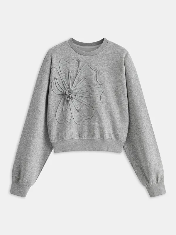 Floral Applique Cropped Sweatshirt sold by COMMENSE