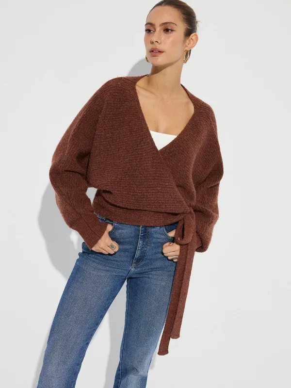 Wool Blend V-Neck Wrap Knit Top sold by COMMENSE