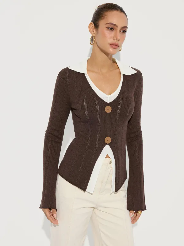 Contrast Collar Wool-Blend Knit Top sold by COMMENSE