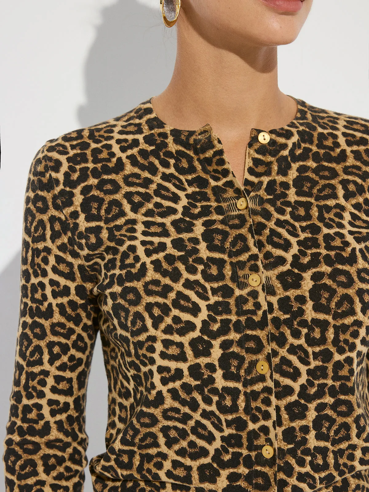 Leopard Print Long Sleeve Knit Cardigan sold by COMMENSE product image thumbnail 4
