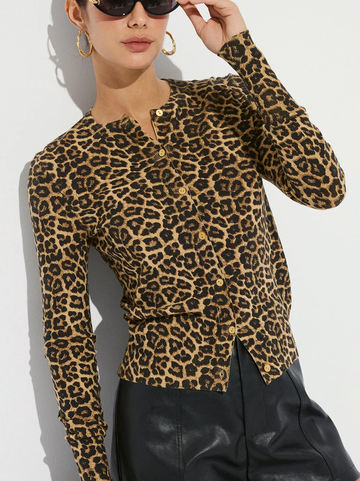 Leopard Print Long Sleeve Knit Cardigan sold by COMMENSE product image thumbnail 2