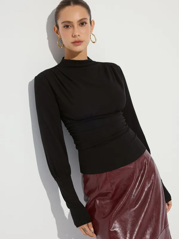 Ruched Mock Neck Top sold by COMMENSE