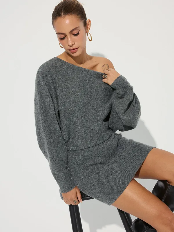 Asymmetric Off-Shoulder Knit Mini Dress sold by COMMENSE