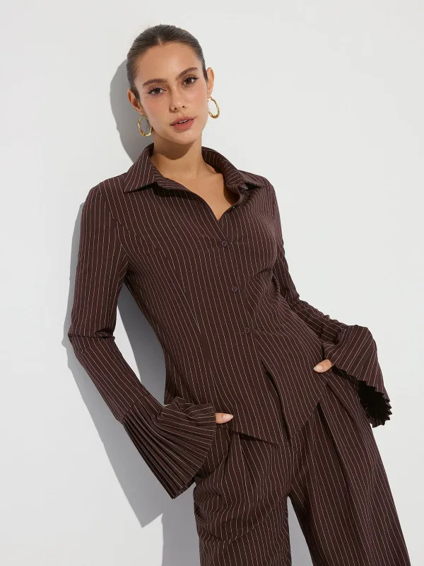 Flared Cuff Striped Shirt sold by COMMENSE