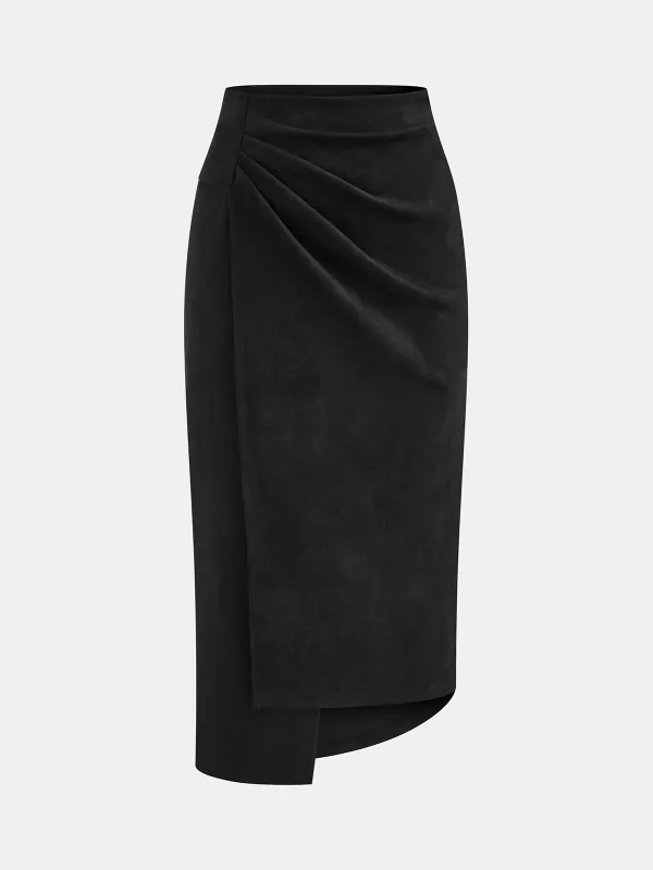 Asymmetric Ruched Midi Skirt sold by COMMENSE
