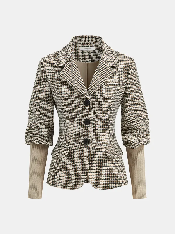 Houndstooth Puffed-Sleeve Blazer sold by COMMENSE