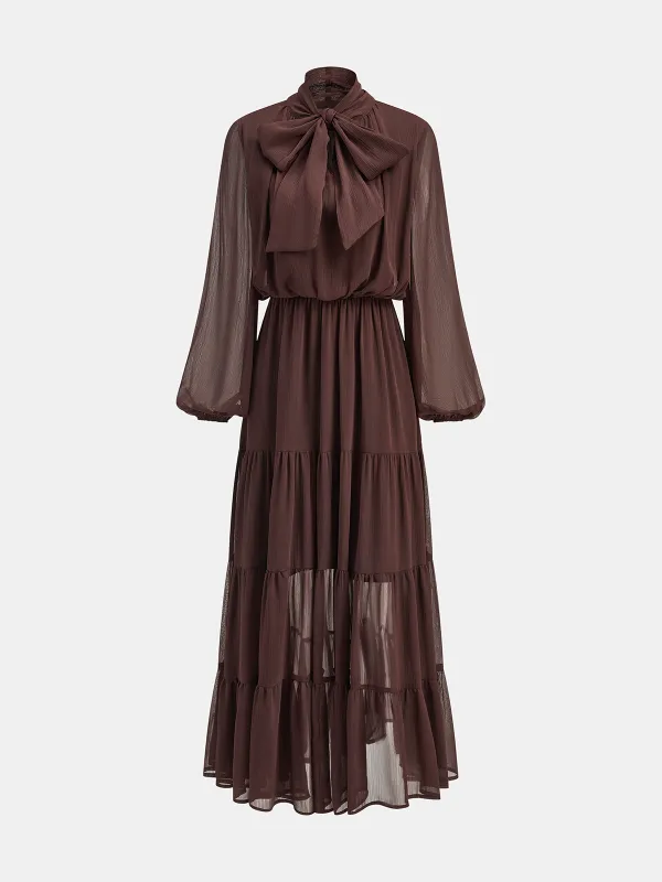 Chiffon Bow Long Sleeve Maxi Dress sold by COMMENSE