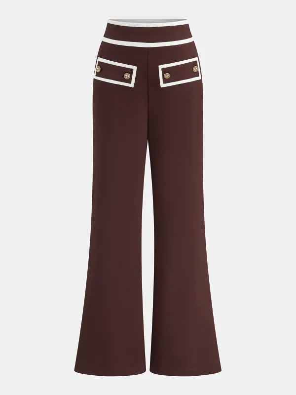 Casual Contrast Trim Flare Pants sold by COMMENSE