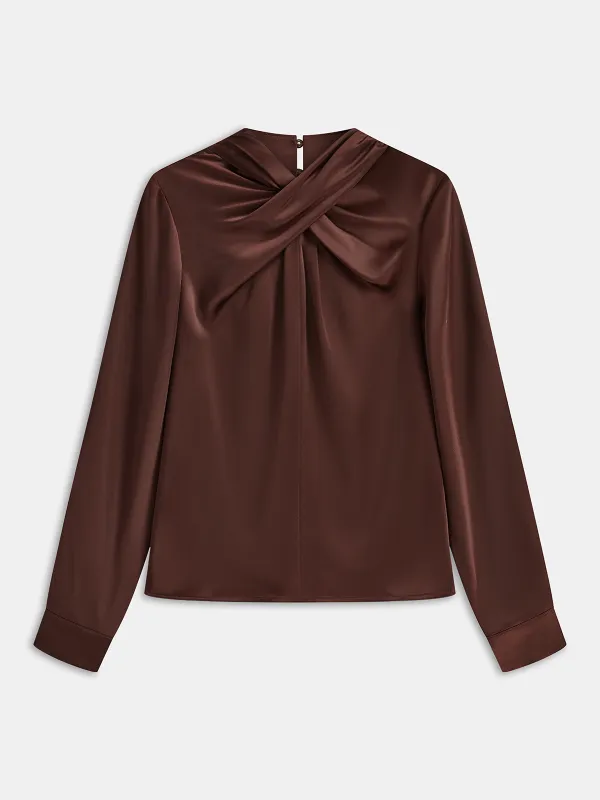 Cross Neck Long Sleeve Satin Blouse sold by COMMENSE