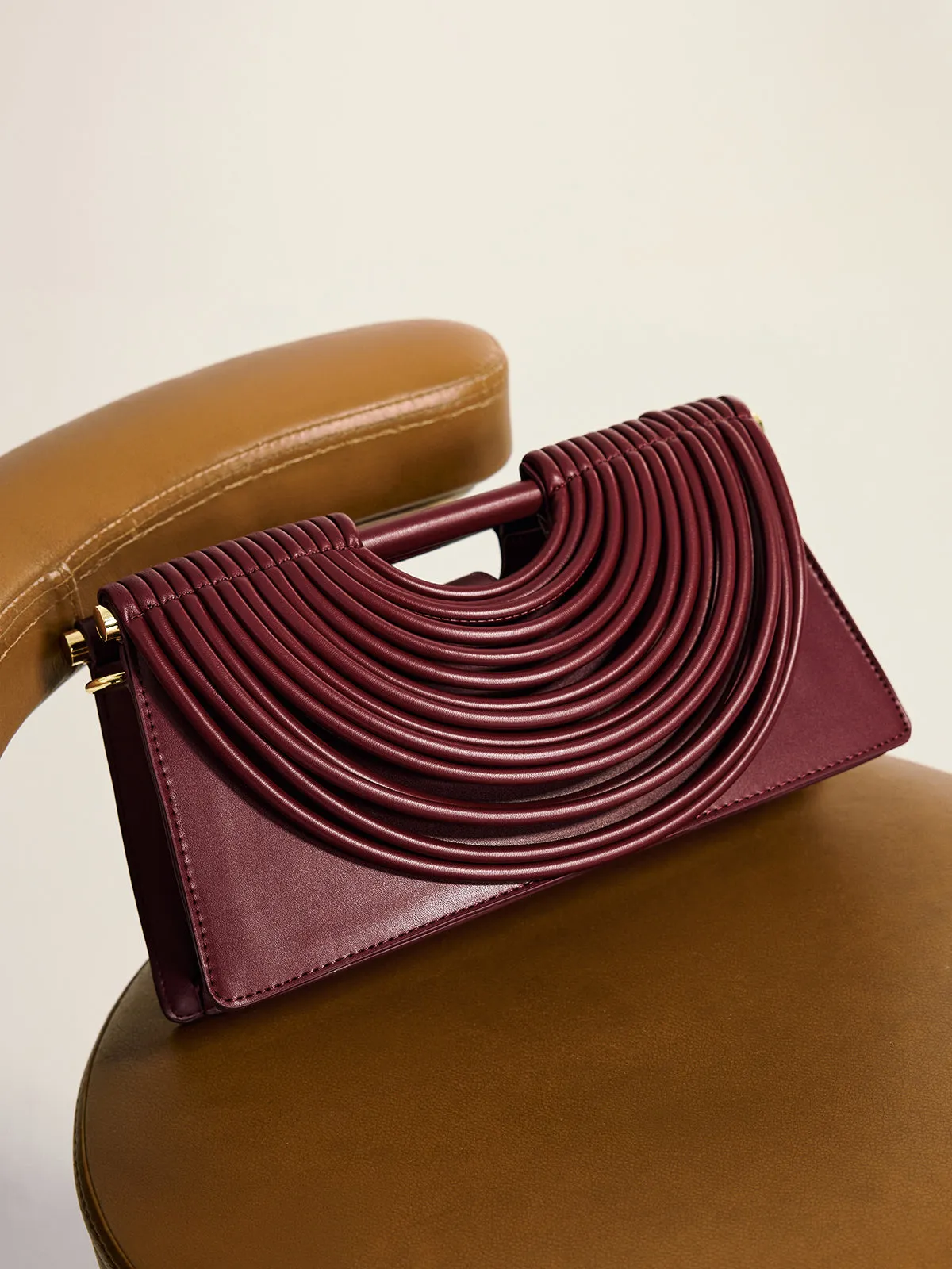 Curved Striped Handle PU Leather Bag sold by COMMENSE