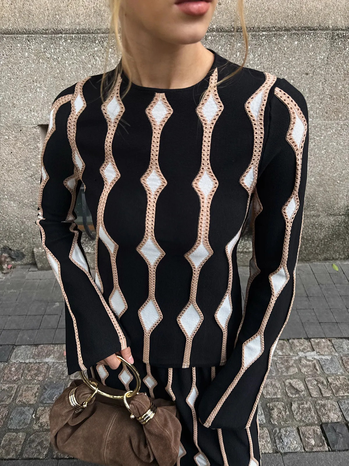 Geometric Pattern Knitted Top sold by COMMENSE product image thumbnail 2
