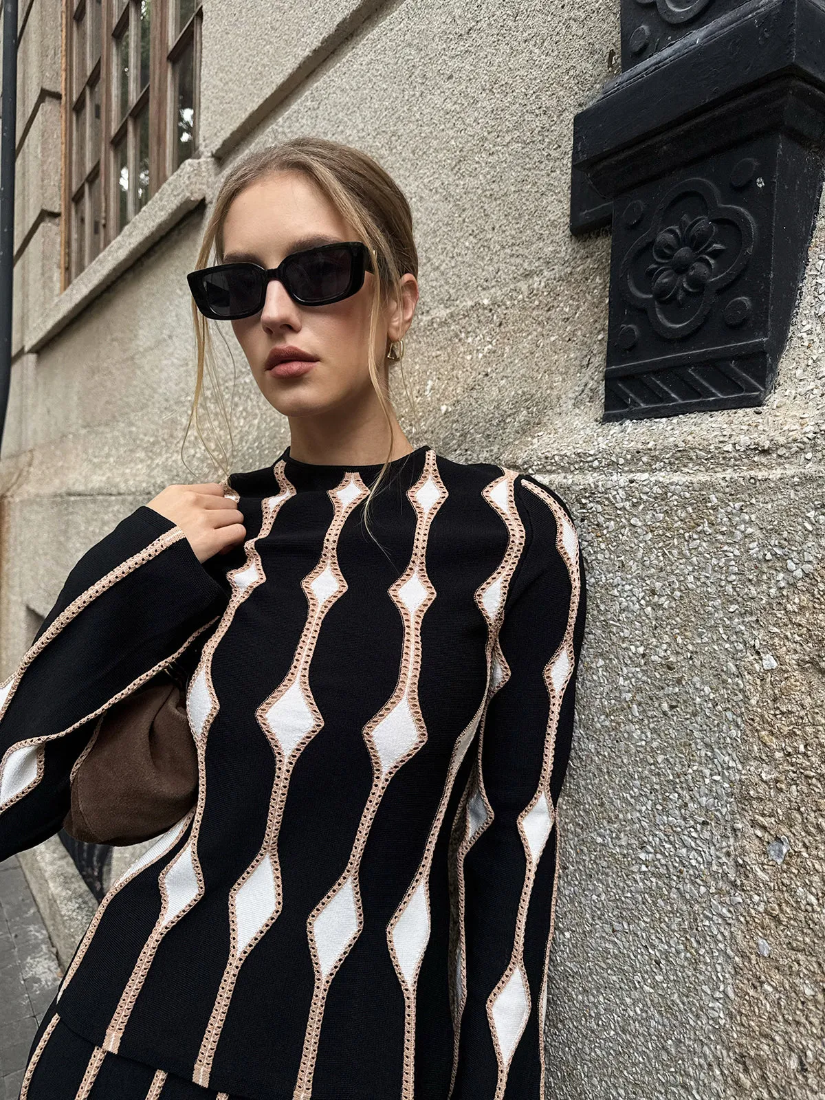 Geometric Pattern Knitted Top sold by COMMENSE product image thumbnail 4