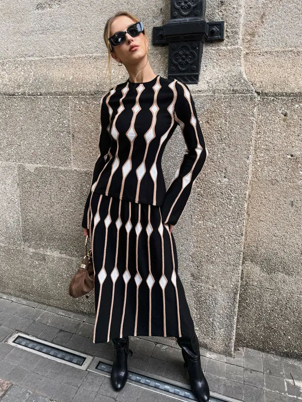 Geometric Pattern Knitted Top sold by COMMENSE