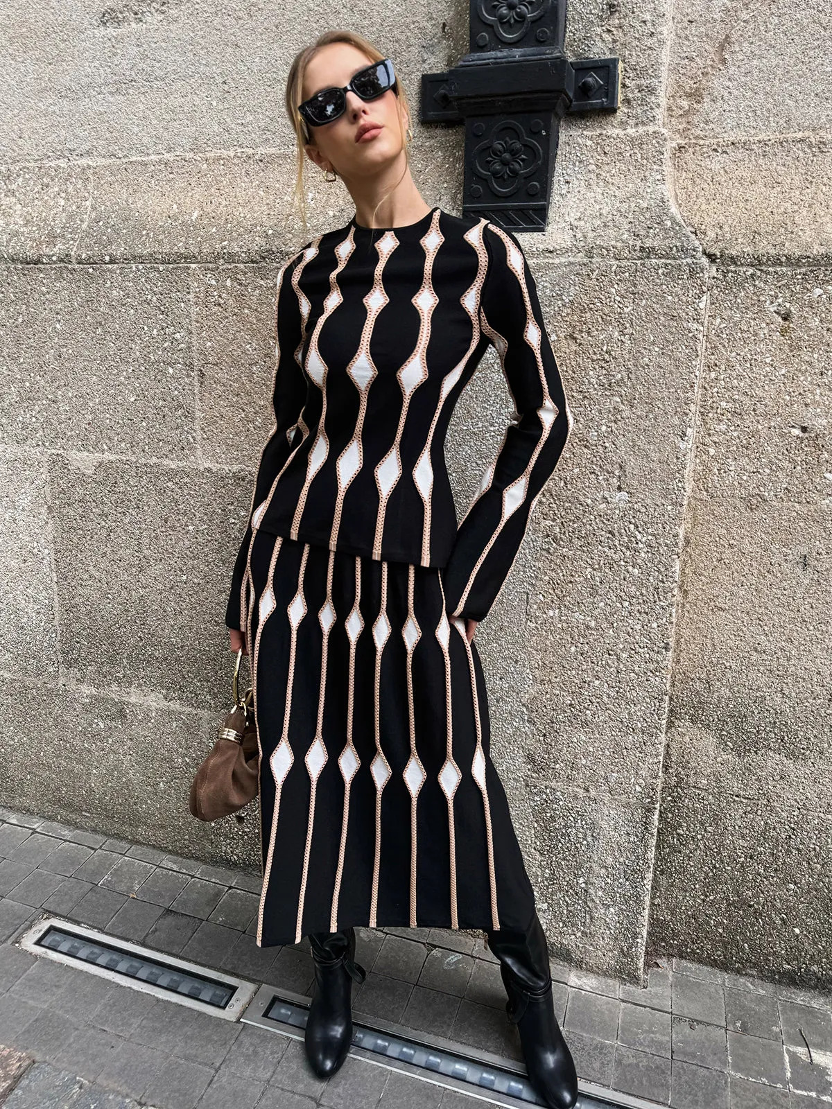 Geometric Pattern Knitted Top sold by COMMENSE