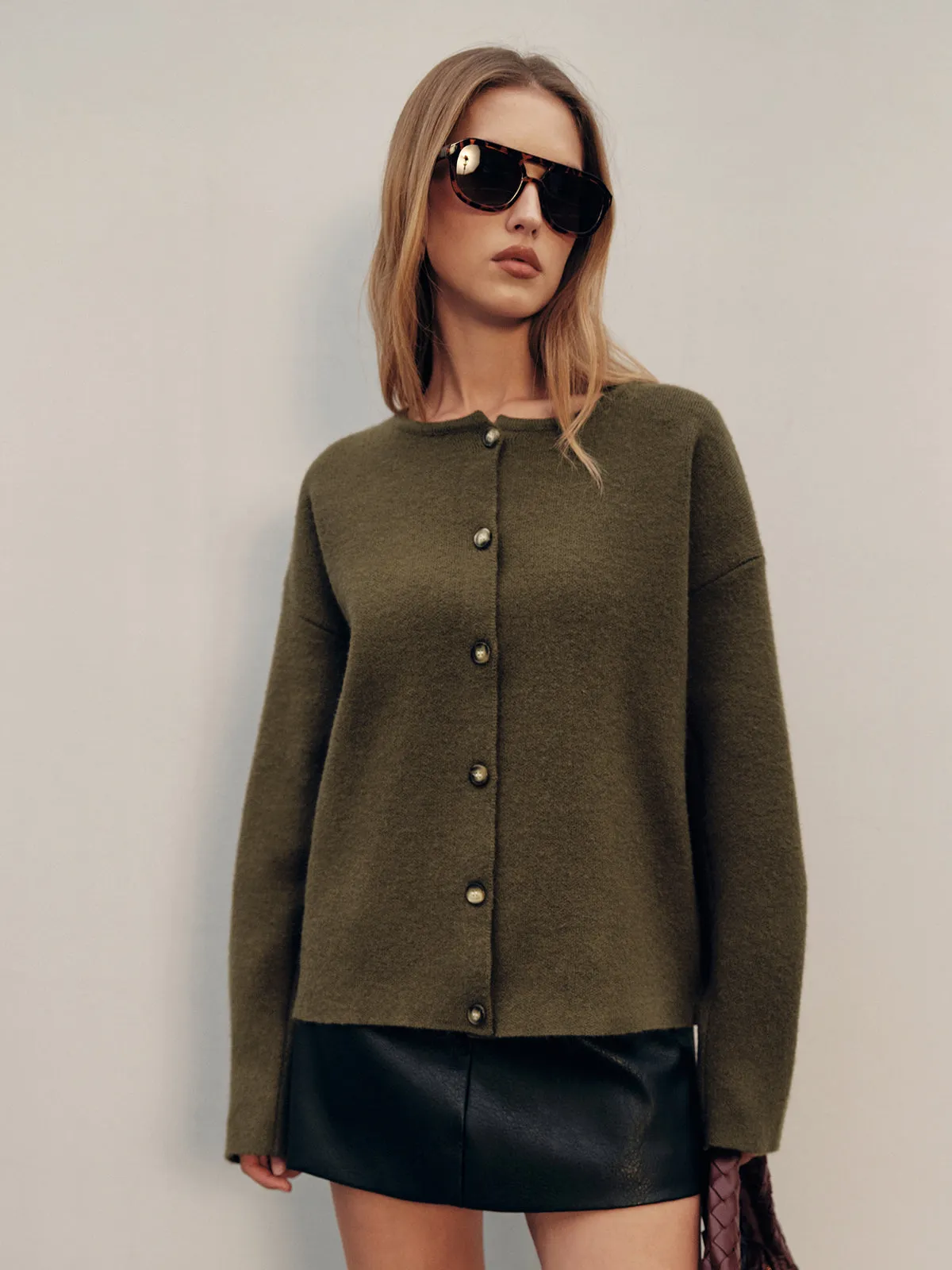 Button-Form Knit Cardigan with Scarf Detail sold by COMMENSE product image thumbnail 5