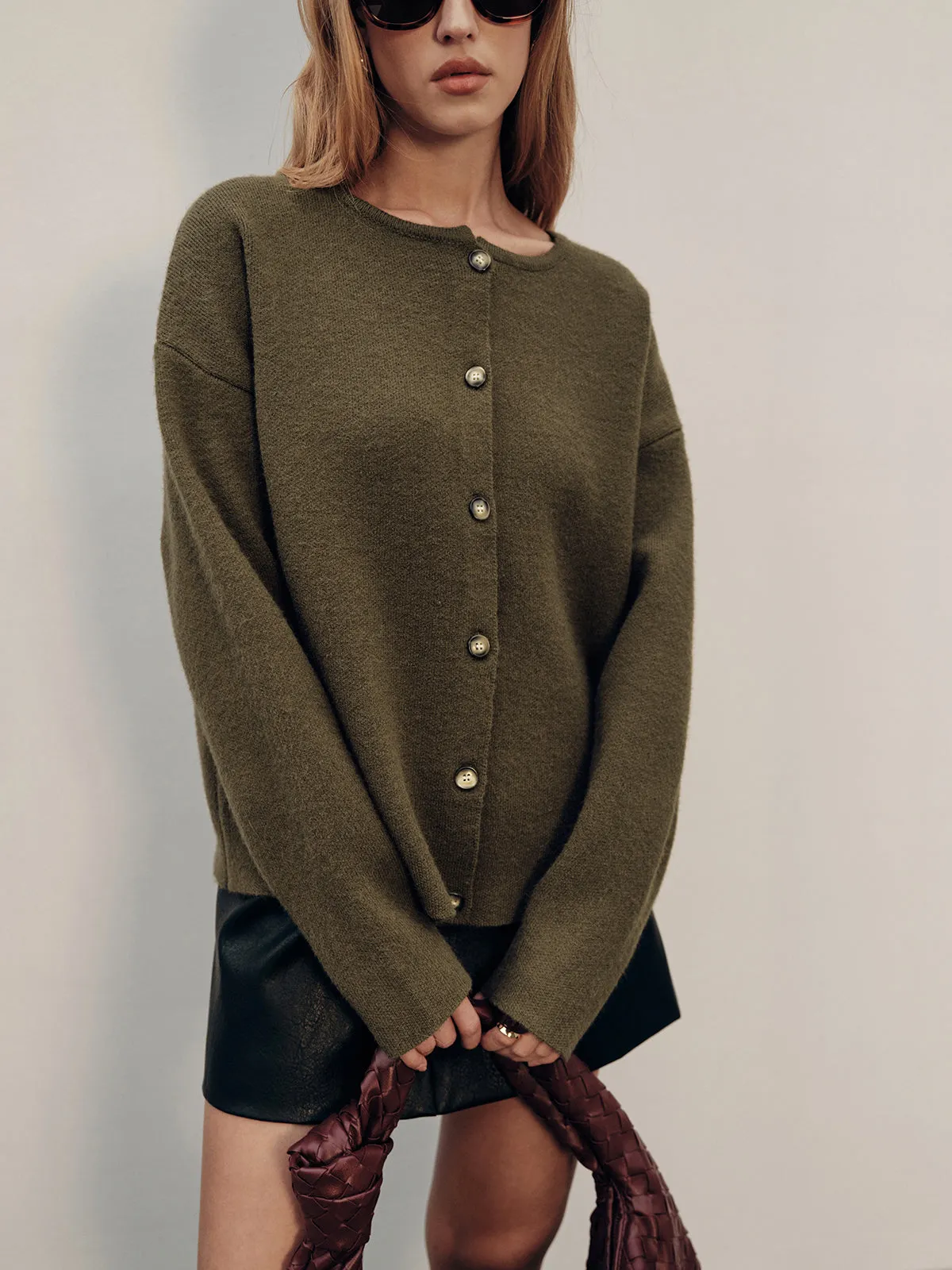 Button-Form Knit Cardigan with Scarf Detail sold by COMMENSE product image thumbnail 4