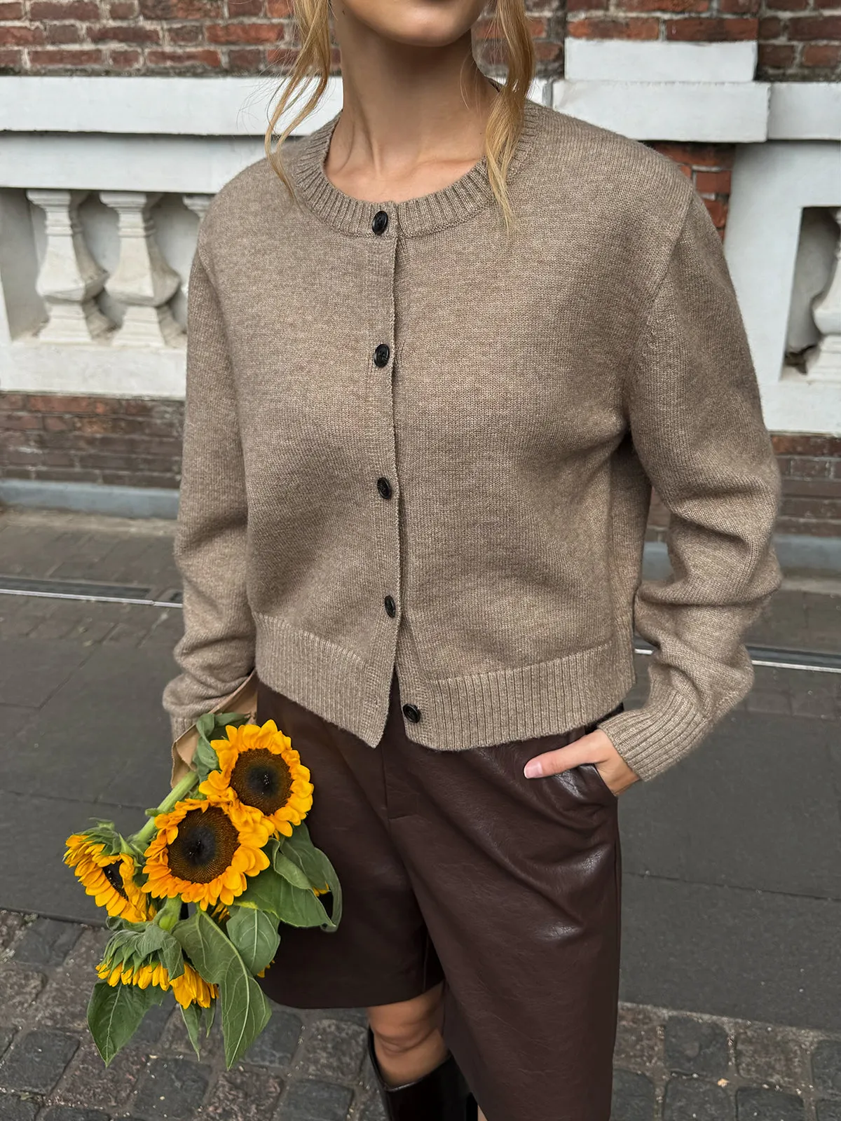 Crew Neck Button-Front Knit Cardigan sold by COMMENSE product image thumbnail 2