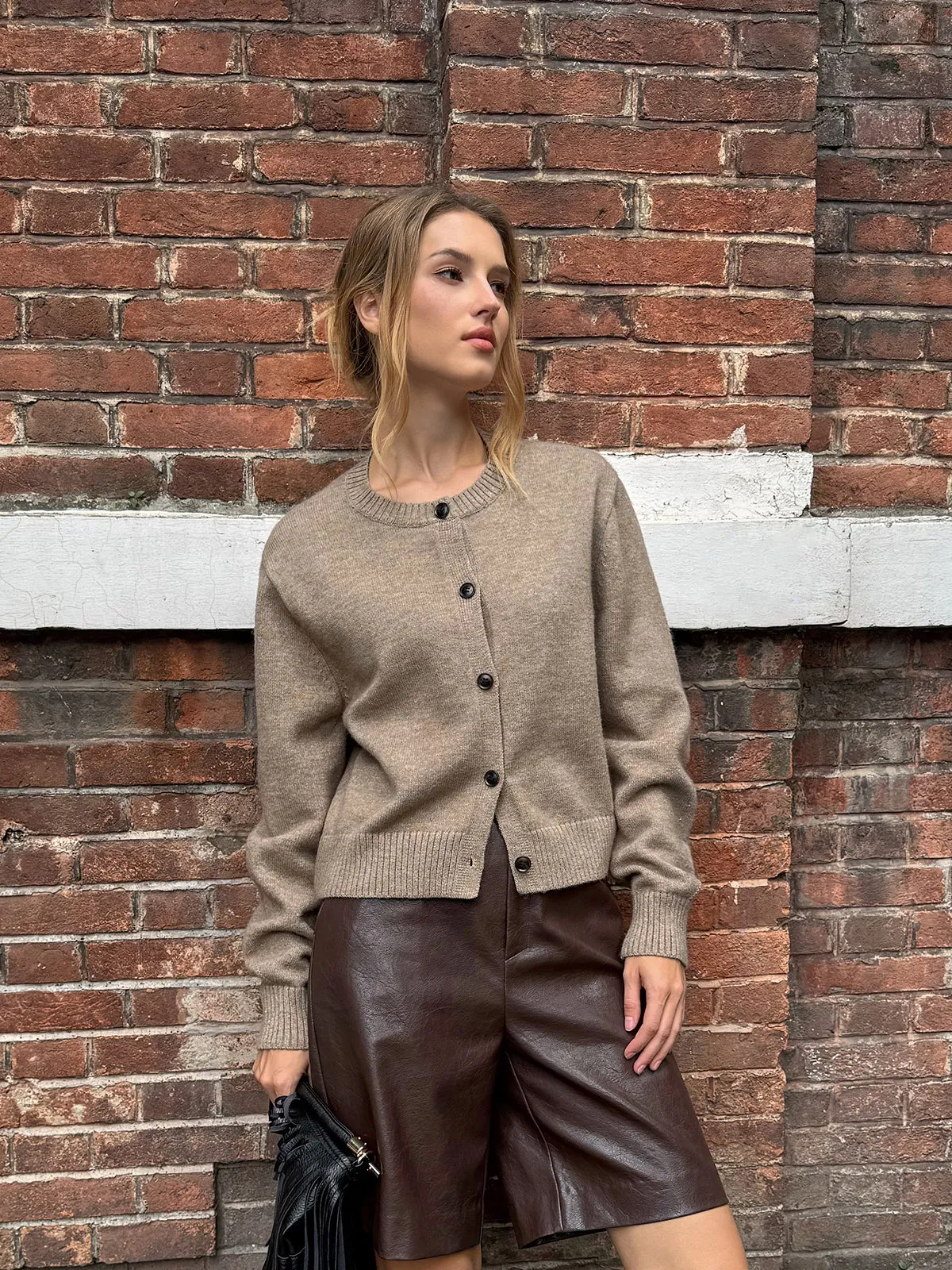 Crew Neck Button-Front Knit Cardigan sold by COMMENSE product image thumbnail 4