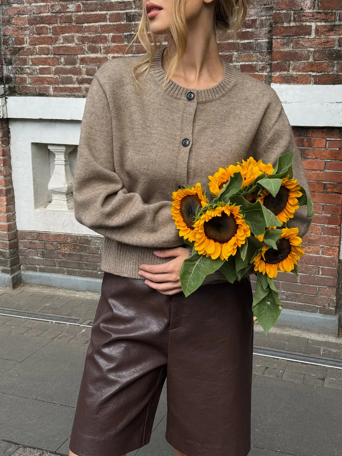 Crew Neck Button-Front Knit Cardigan sold by COMMENSE product image thumbnail 3