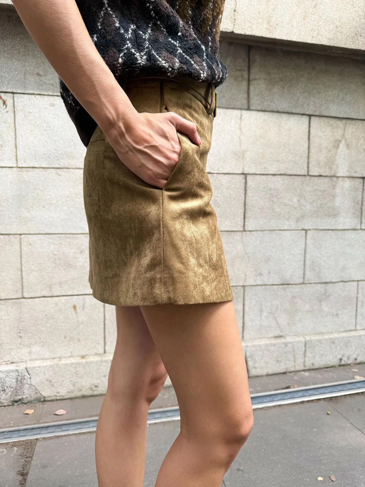 Belted Suede Effect Slit Mini Skirt sold by COMMENSE product image thumbnail 5