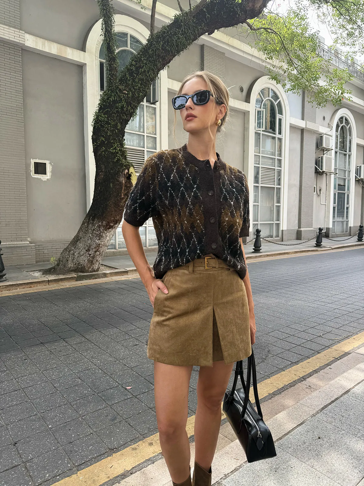 Belted Suede Effect Slit Mini Skirt sold by COMMENSE product image thumbnail 3